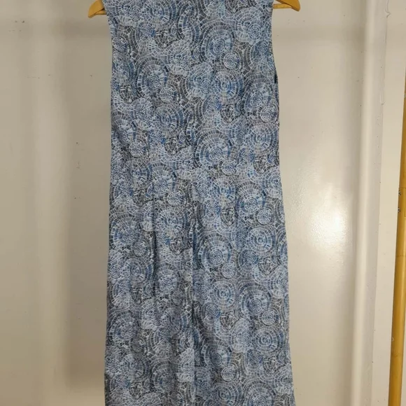 DAVID LAWRENCE Blue Cotton Printed Tie Front Sleeveless Midi Dress - Picture 12 of 14